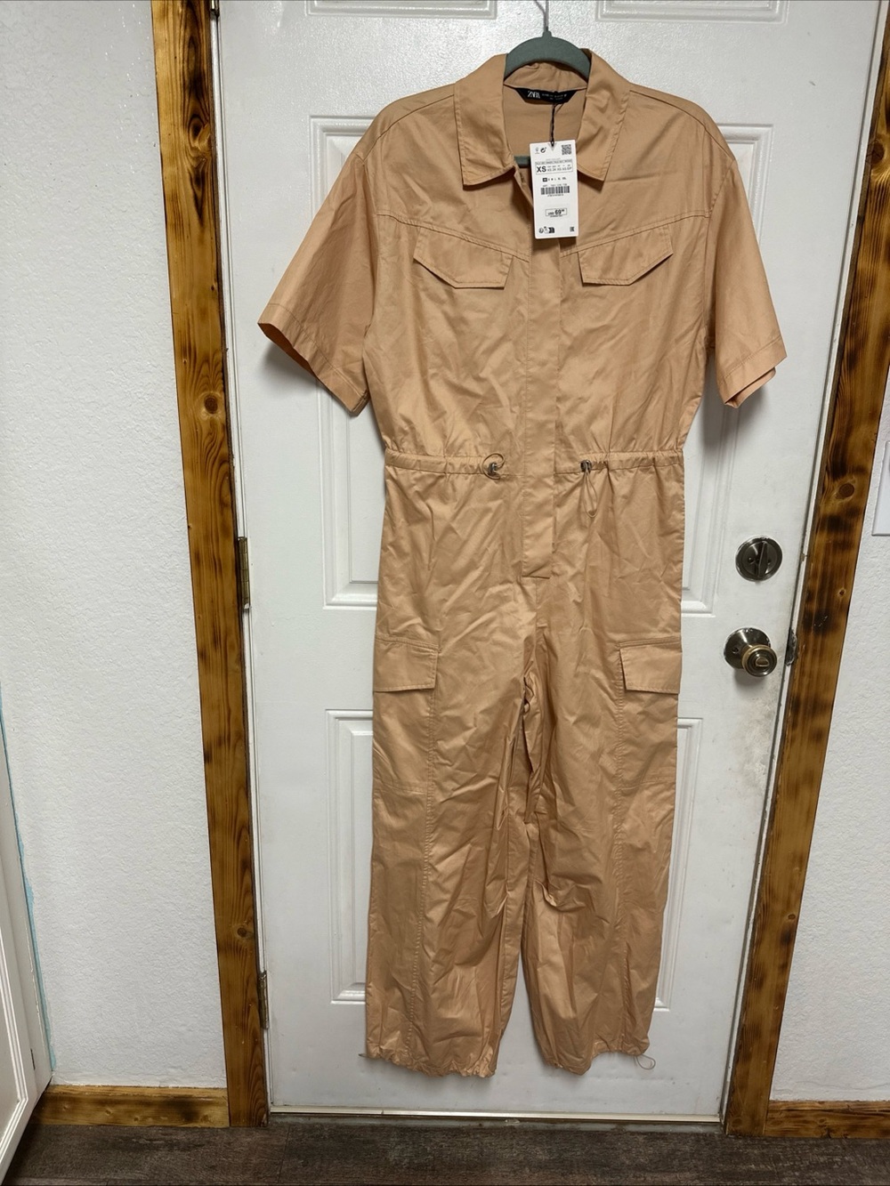 Zara Full Length Cargo Utility Gabardine Jumpsuit Short Sleeve Xsmall